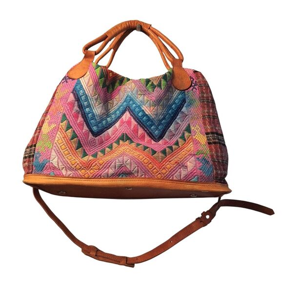 Unbranded Handbags - Huipil and Leather Day Bag Boho Weekender Guatemala Large Colorful Unused
